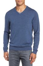 Men's Nordstrom Men's Shop Regular Fit Merino Wool V-neck Sweater - Blue