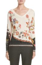 Women's Etro Stampa Croce Silk & Cashmere V-neck Sweater Us / 44 It - White