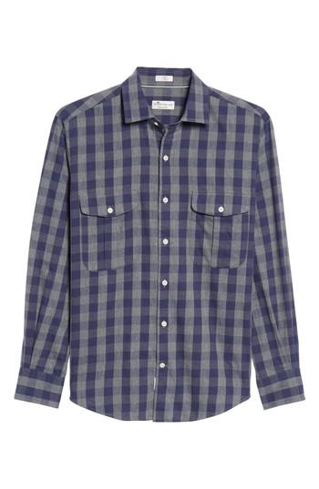 Men's Peter Millar Buffalo Buddy Regular Fit Check Sport Shirt, Size - Blue