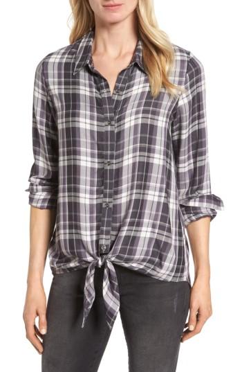 Women's Bobeau Cold Shoulder Plaid Shirt, Size - Grey