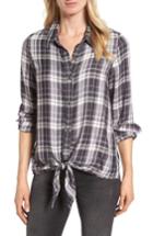 Women's Bobeau Cold Shoulder Plaid Shirt, Size - Grey