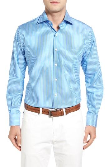 Men's Peter Millar Holiday Stripe Sport Shirt - Blue