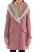 Women's Belle Badgley Mischka 'holly' Faux Fur Collar Boucle Coat - Pink
