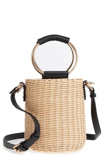 Malibu Skye Metal Handle Straw Bucket Bag - Beige