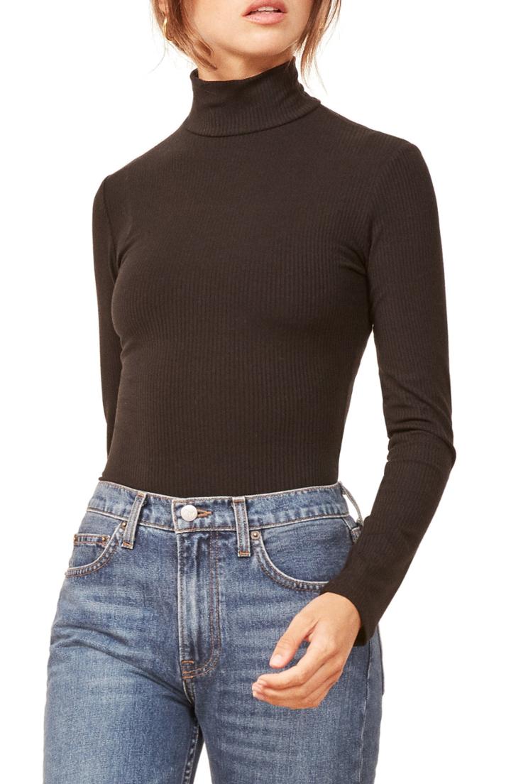 Women's Reformation Eve Turtleneck Top - Black