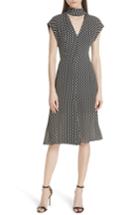 Women's Milly Dot Print Tie Neck Silk Dress - Black