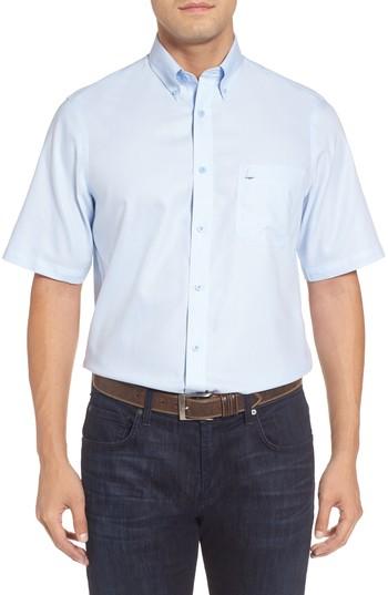 Men's Nordstrom Men's Shop 'classic' Smartcare(tm) Regular Fit Short Sleeve Cotton Sport Shirt - Blue