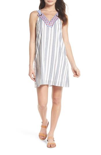 Women's Thml Stripe & Embroidery Shift Dress - White