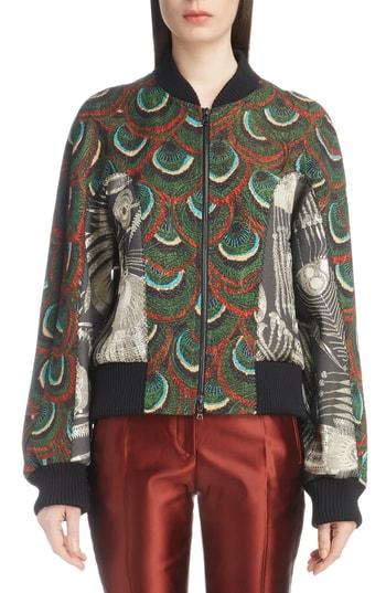 Women's Dries Van Noten Peacock & Metallic Bomber Jacket - Green