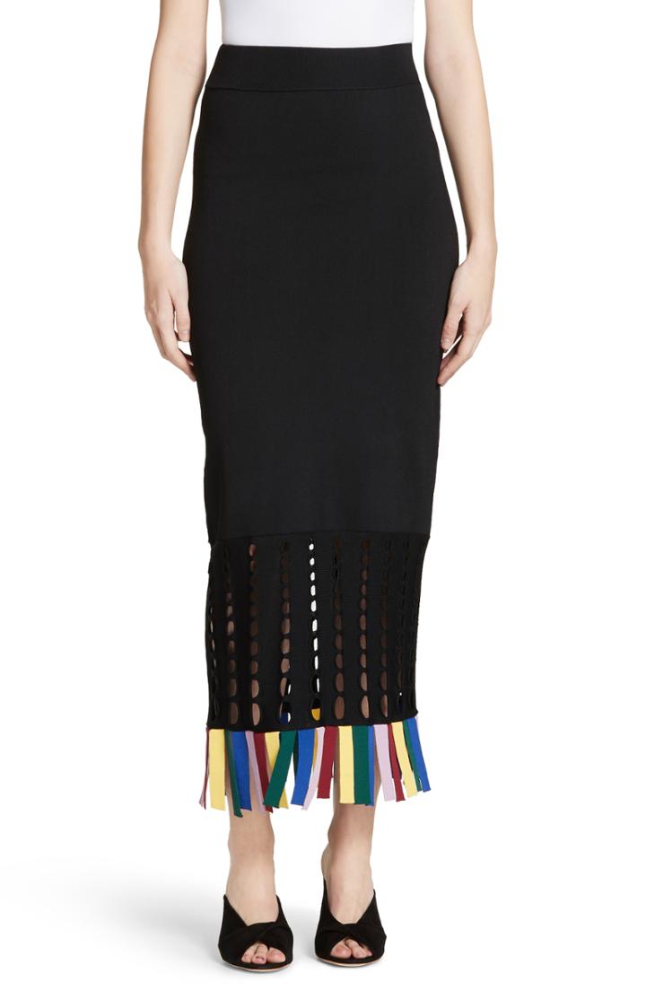 Women's Staud Garage Rainbow Fringe Maxi Skirt - Black