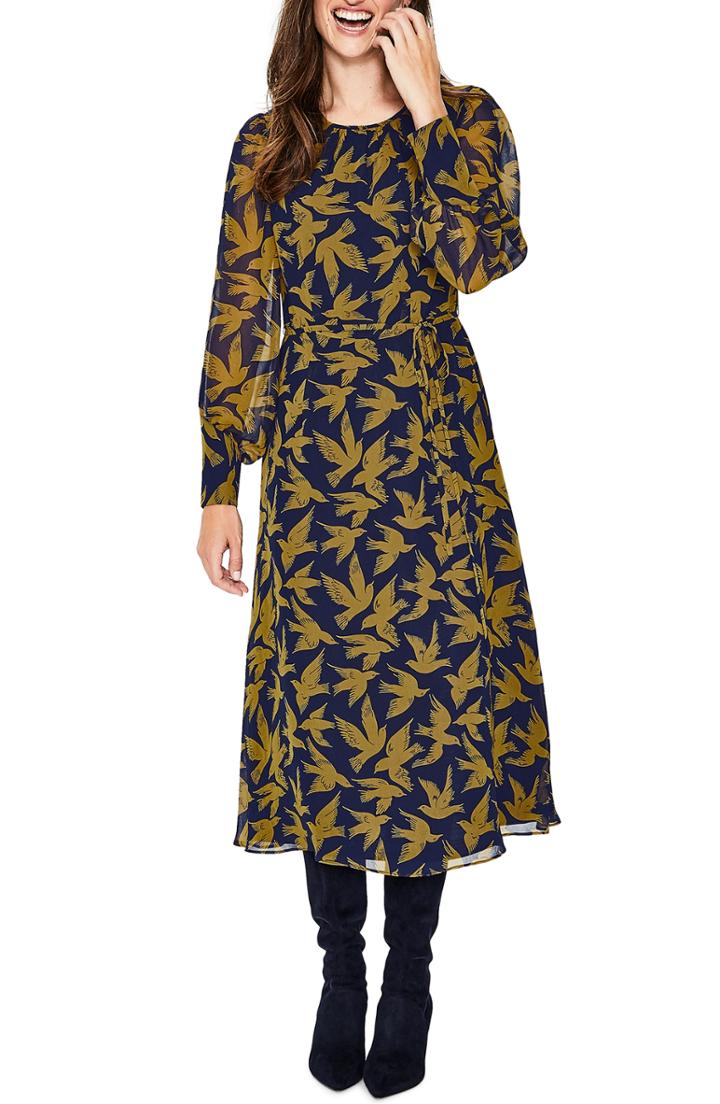 Women's Boden Belted Stripe Midi Dress - Yellow