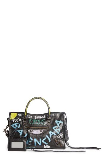 Balenciaga Small City Graffiti Leather Tote - Black
