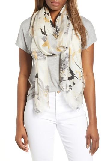 Women's Nordstrom Eyelash Trim Print Cashmere & Silk Wrap, Size - Ivory