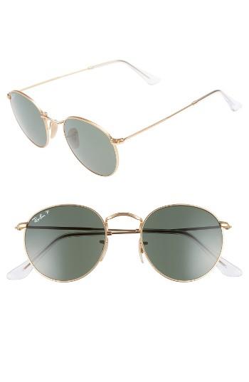 Men's Ray-ban 50mm Round Polarized Sunglasses - Matte Gold/ Green