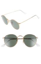 Men's Ray-ban 50mm Round Polarized Sunglasses - Matte Gold/ Green
