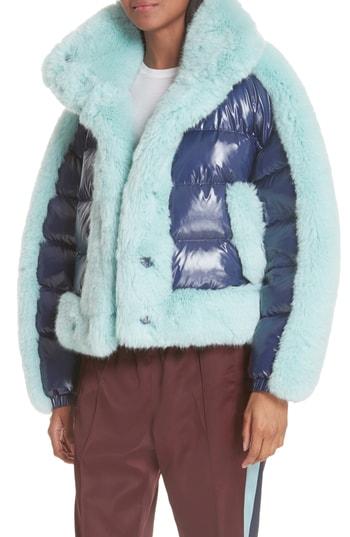 Women's Opening Ceremony Faux Fur Trim Down Puffer Coat - Blue