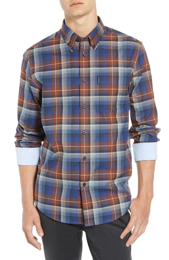 Men's Ben Sherman Ombre Check Classic Fit Sport Shirt, Size - Blue