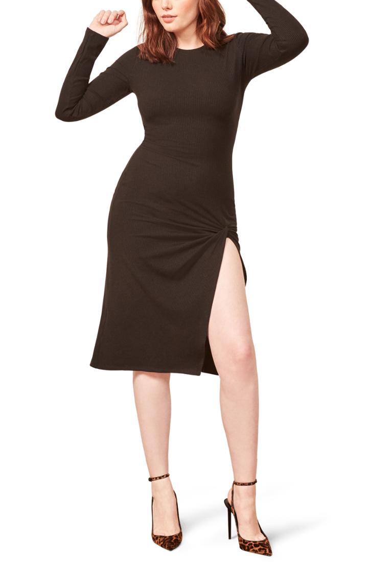 Women's Reformation Piazza Ribbed Dress - Black