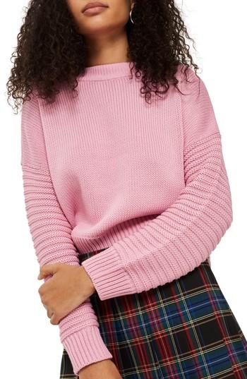 Women's Topshop Stitch Detail Sleeve Sweater Us (fits Like 0) - Pink