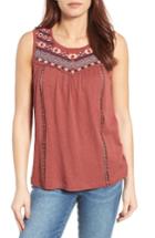 Women's Caslon Embroidered Yoke Tank - Red