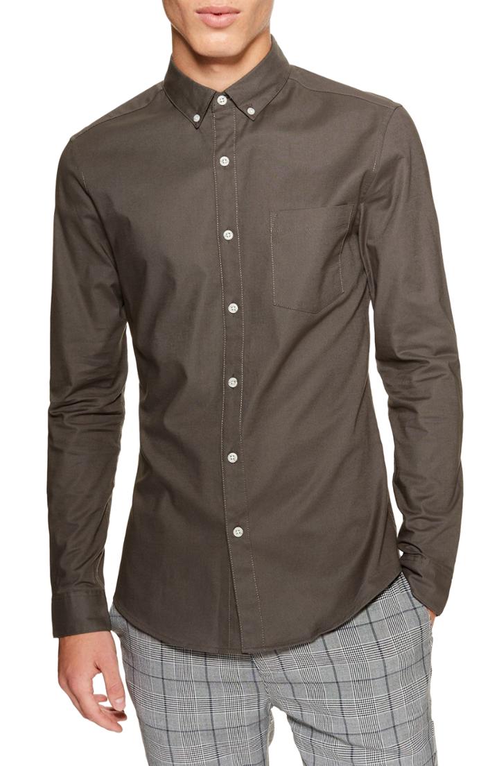 Men's Topman Classic Fit Oxford Shirt - Grey