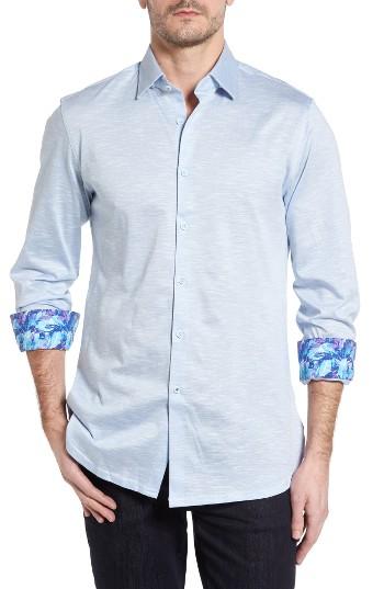Men's Stone Rose Flame Knit Sport Shirt - Blue