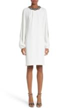 Women's Carmen Marc Valvo Embellished Split Sleeve Shift Dress - Ivory