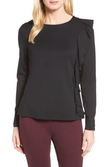 Women's Halogen Ruffle Trim Top - Black