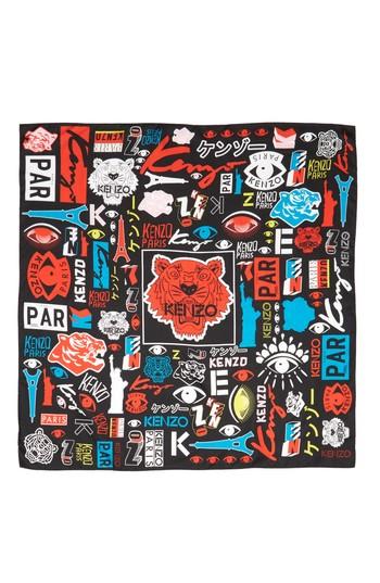 Women's Kenzo Tiger Poster Silk Square Scarf, Size - Black