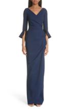 Women's Chiara Boni La Petite Robe Ruffle Cuff Side Drape Gown - Blue