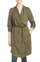 Women's Kensie Belted Drape Front Trench Coat - Green