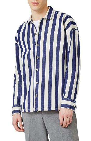 Men's Topman Block Stripe Shirt - Blue