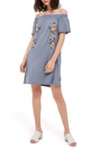 Women's Topshop Embroidered Off The Shoulder Dress Us (fits Like 0-2) - Blue