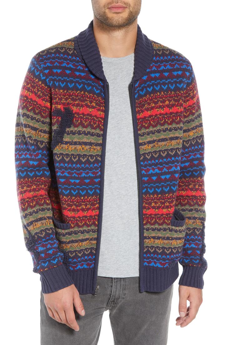 Men's The Rail Broken Pattern Cotton Blend Cardigan - Blue