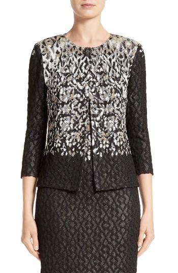 Women's St. John Collection Pixelated Metallic Jacquard Knit Jacket
