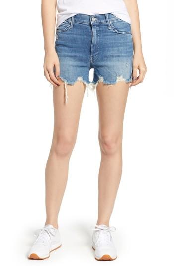 Women's Mother The Rascal High Waist Slit Chew Shorts - Blue