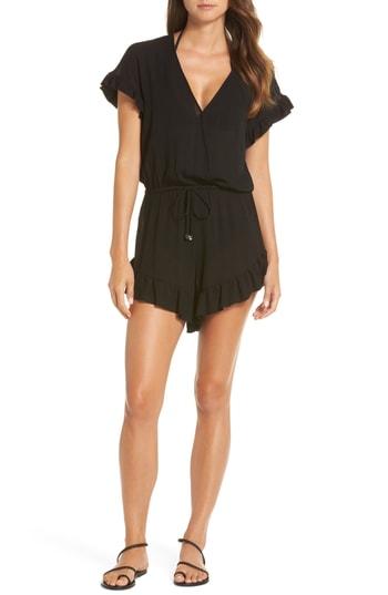 Women's Elan Ruffle Sleeve Cover-up Romper - Black