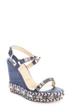 Women's Christian Louboutin Pyraclou Studded Platform Wedge Sandal Us / 41eu - Blue