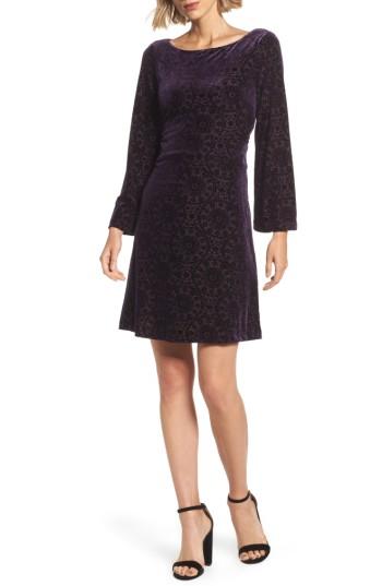 Women's Adrianna Papell Velvet Burnout Bell Sleeve Dress - Purple