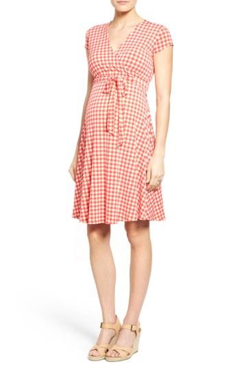 Women's Leota Cap Sleeve Faux Wrap Maternity Dress - Red