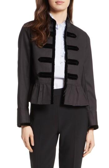 Women's Kate Spade New York Velvet Trim Military Jacket - Black