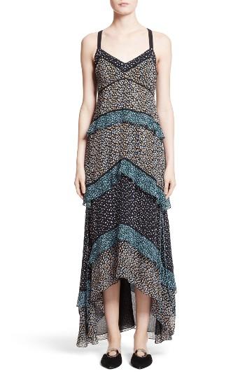 Women's Proenza Schouler Print Silk Tiered Maxi Dress - Black