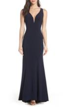 Women's Xscape Deep V-neck Trumpet Gown - Blue