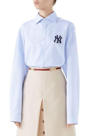Women's Gucci Ny Patch Cotton Poplin Shirt Us / 36 It - Blue