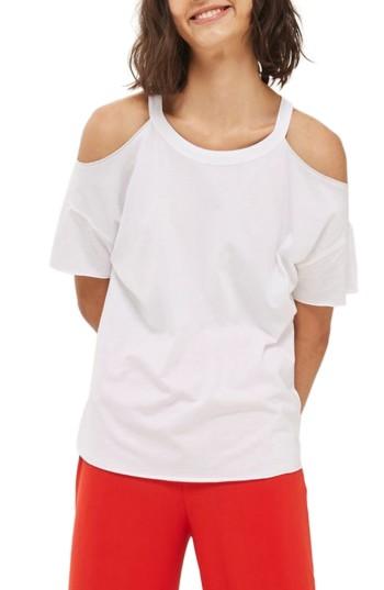 Women's Topshop Cold Shoulder Tee Us (fits Like 0-2) - White