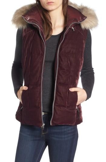 Women's Andrew Marc Val Velvet Vest With Faux Fur Trim
