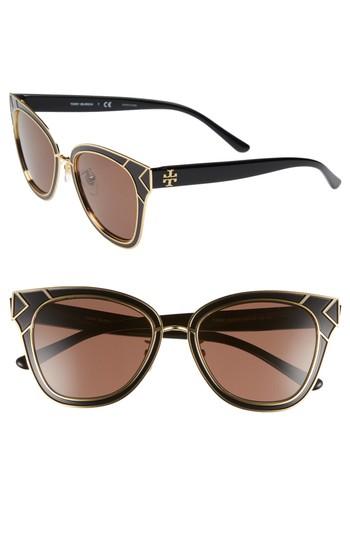 Women's Tory Burch Enamel San Ray 53mm Sunglasses - Black/ Gold