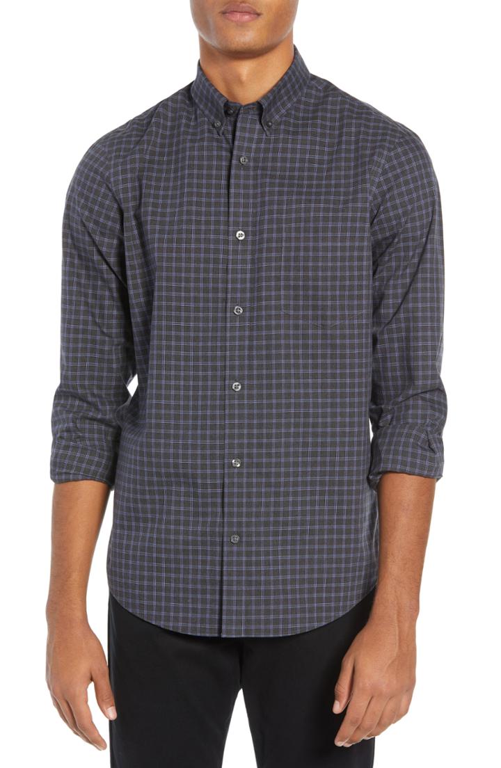 Men's Nordstrom Men's Shop Smartcare(tm) Regular Fit Grid Sport Shirt - Grey