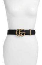 Women's Gucci Textured Gg Logo Leather Belt - Nero
