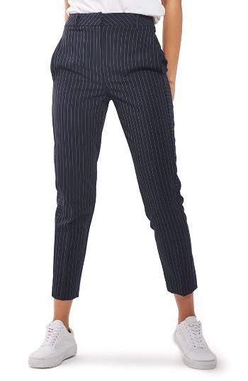 Women's Topshop Cut About Pinstripe Cigarette Trousers Us (fits Like 0) - Blue